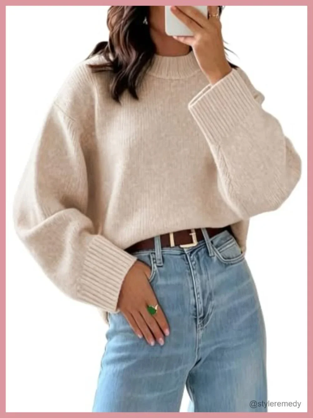 Womens Oversized Mock Neck Knit Pullover Sweater Long Sleeve Batwing